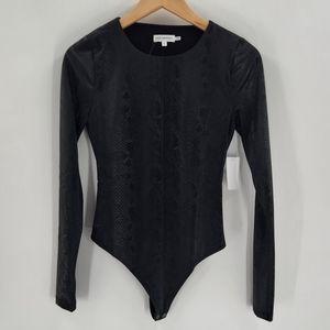 Good American Black Snake Skin Faux Leather Lined Bodysuit Womens Size 1 / Small